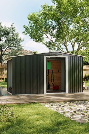 Living and Home 4x8FT Metal Garden Storage Shed with Log Storage in Black