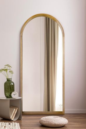 MirrorOutlet Solid Oak Framed Arched Leaner / Wall Mirror 75 X 33 (190CM X 85CM) in Beige | Size: 1 Pack