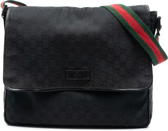 Gucci Pre-owned Womens Gg Canvas Web Flap Messenger Bag - Black Textile - One Size