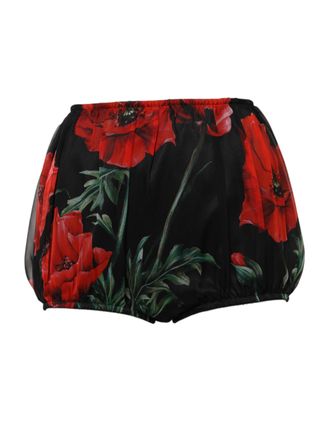 Dolce & Gabbana Womens Floral Print Silk Shorts - Black