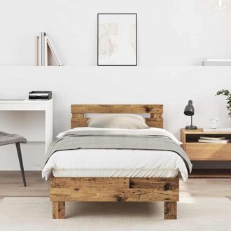 vidaXL Bed Frame with Headboard Old Wood 90 x 200 cm Engineered Wood Vidaxl