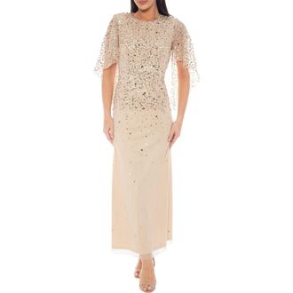 OLEG CASSINI Sequin Flutter Sleeve Gown in Champagne at Nordstrom Rack, Size Small