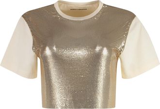 Paco Rabanne Womens Cotton T-shirt - Beige Metal - Size EU 36 (Womens)
