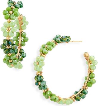 Cara Beaded Flower Hoop Earrings in Green/Multi at Nordstrom Rack