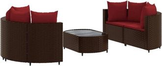 vidaXL Vidaxl - Set Comedor De Jard&iacute;n 5 Piezas Y Cojines Rat&aacute;n Sint&eacute;tico Marr&oacute;n