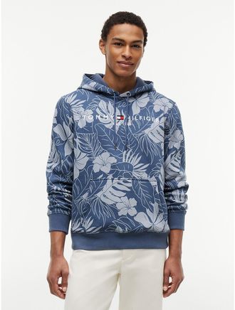 Tommy Hilfiger Mens Tropical Print Brushed-Back Hoodie - Blue - XXL