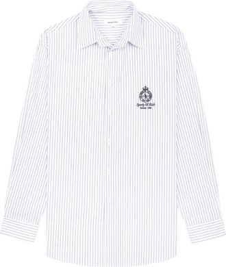 Sporty & Rich Crown-embroidered oversize striped cotton shirt - unisex - Cotton - L - White