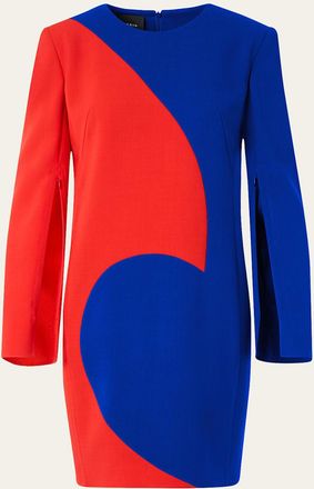 Akris Vortex Patchwork Wool Long-Sleeve Mini Dress
