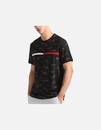 Tommy Hilfiger Mens Tommy Hilfiger Mens T Shirt Signature Flag Striped Crew Neck Summer Cotton Tee - Black - Size: 44