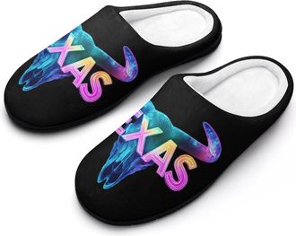 Generic Texas Whimsy Bulls Slippers Men Winter Warm Cotton Anti-Slip Indoor Slip-Ons House Shoes