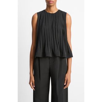 Vince Pleated Sleeveless A-Line Top in Black at Nordstrom Rack, Size Xx-Small
