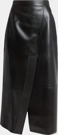 Givenchy Asymmetric Paneled Leather Midi Skirt