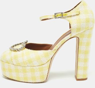 Malone Souliers Yellow/white Fabric Crystal Embellished Ankle Strap Sandals