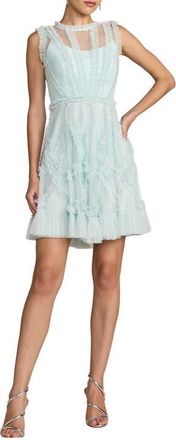 Mac Duggal Sleeveless Ruffle High Neck Mini Dress in Aqua at Nordstrom, Size 12
