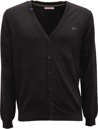 Sun 68 Wool Cotton Cardigan Jumper Black Solid