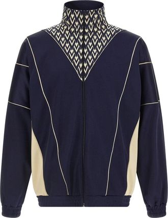 Valentino Garavani Acetate Sweatshirt met Rits en Ingeweven Toute la V Print - Heren - Vesten met rits - Blauw - M - Katoen - Hoodies & sweatvesten