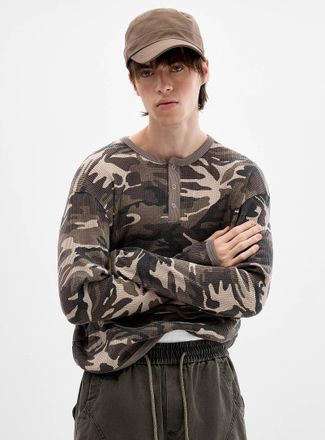 Djab Mens Camouflage waffled Henley Shirt T-shirt Imported from Seoul