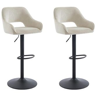 Vente-Unique Vente-unique - Sgabello da bar in Velluto a coste in Metallo Nero Altezza regolabile Panna - Lotto di 2 - zinea