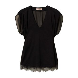 Twinset Blouses, female, Black, Size: M Black Topwear for Women