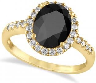 Allurez Oval Onyx & Halo Diamond Engagement Ring 14k Yellow Gold 3.02ct
