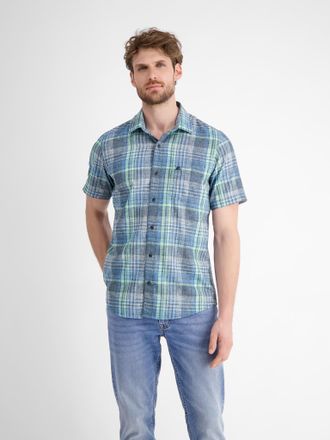 Lerros Kurzarmhemd LERROS, Herren, Gr. XXL, N-Gr, blau (classic navy), Web, Obermaterial: 60% Baumwolle, 40% Polyester, kariert, regular fit Po-bedeckend, He