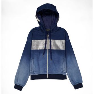 Roberto Cavalli Blue Ombre Zip-Up Hooded Jacket, Brand Size 40 ( US Size 6 )
