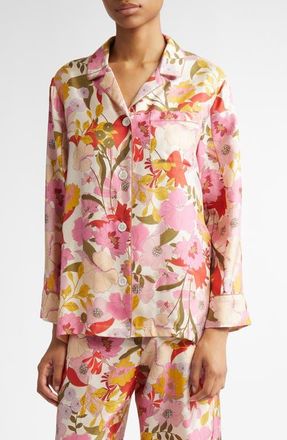 Max Mara Alan Floral Silk Twill Button-Up Shirt in Pink at Nordstrom, Size 12