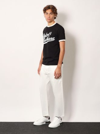 Dolce & Gabbana Flocked Logo Print T-Shirt - Black