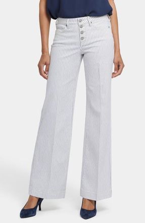 NYDJ Teresa Button Fly Wide Leg Jeans in Palencia Stripe at Nordstrom, Size 6