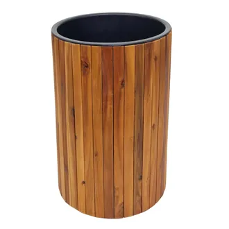 Hhg [nunca Usado] Jardinera Hhg-583, Jardinera Maceta, Redonda 50x34cm Exterior Madera De Acacia Certificado Mvg, Marr&oacute;n