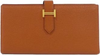 Herm&egrave;s Brown Chevre Leather Long Wallet (Bi-Fold) (Pre-Owned)