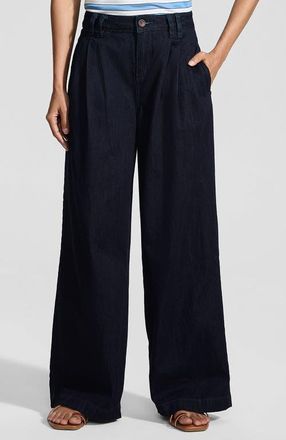 Lands End Lightweight Denim Mid Rise Pleated Slouchy Jeans in Deep Rinse at Nordstrom, Size 14Short