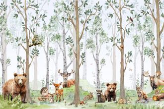 OEM Carta Da Parati Fotografica Per Bambini Con Foresta E Animali: Cervo, Orso, Riccio, Procione, Gufo M143 300x200