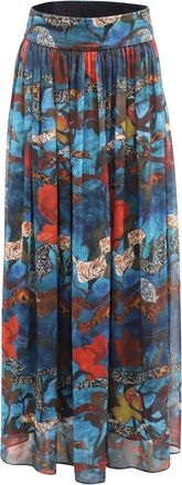 Alice & Olivia Alice + Olivia Floral Print Maxi Skirt in Blue Polyester
