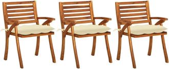vidaXL Sillas De Comedor Jard&iacute;n Con Almohadas 3 Pcs Acacia De Madera