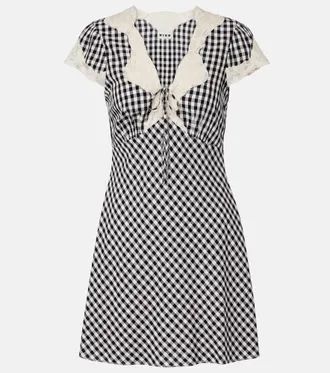 Rixo Lacie lace-trimmed checked cr&ecirc;pe minidress