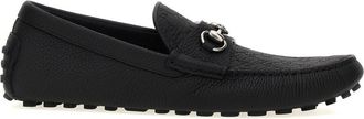 Gucci Black Leather Logo Loafers