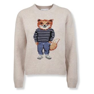 Maison Kitsun&eacute; Truien & Vesten, Dames, Beige, L, Wol, Dressed Fox Intarsia Jumper