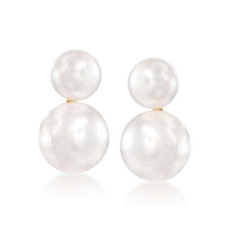 Ross-Simons 5-7.5mm Cultured Akoya Pearl Double Drop Earrings in 14kt Yellow Gold