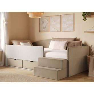 Flair Elisa Velvet Storage Low Sleeper Bed with Beige Cord | Size: Single