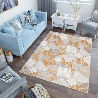 Tapiso Alfombra de poli&eacute;ster en gris claro y amarillo oscuro 80x150 cm