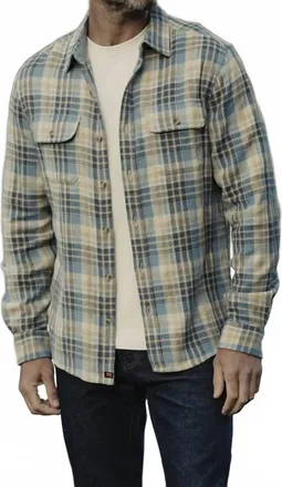 The Normal Brand Mountain Twill Overshirt In Vintage Blue Plaid