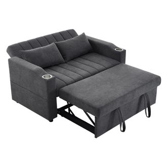 STILVORA Sof&aacute; Convertible 2 Plazas En Algod&oacute;n Lino Con Respaldo Ajustable, 2 Portavasos Y 2 Cojines, Gris