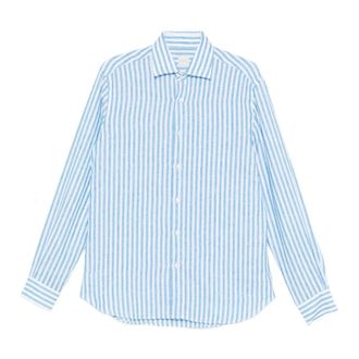 120% Lino 120% Lino, Casual Shirts, male, Blue, Size: XL Striped Linen Shirt