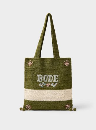 Bode Mens Embroidered beads logo crochet Tote Bag