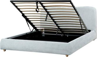 Beliani Minimalist Storage Ottoman Bed eu King Size 5ft3 Modern Light Blue Blagnac