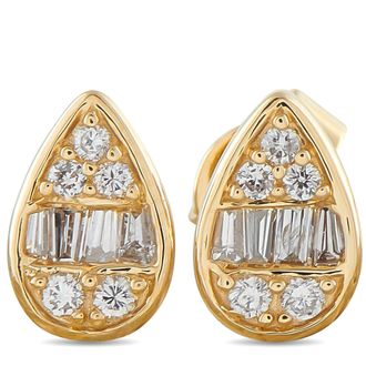 Luxury Bazaar 14K Yellow Gold 0.35ct Diamond Cluster Pear Stud Earrings ER305261-Y