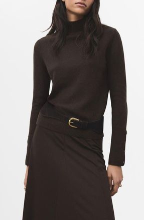 Mango Button Cuff Turtleneck Sweater in Chocolate at Nordstrom, Size Small