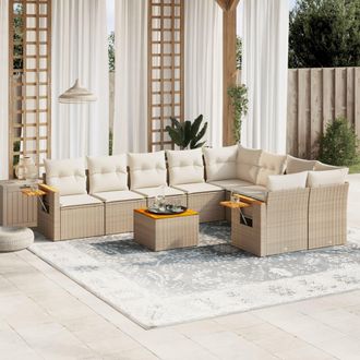 vidaXL Juego De Sof&aacute;s Jard&iacute;n Con Cojines Beige 10 Pzas Rat&aacute;n Sint&eacute;tico Vidaxl
