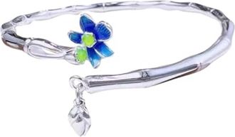 Generic Stylish Pure 925 Silver Bangle Bracelets Elegant Adjustable Charm Unique Design Birthday For Women Friendship Womens Necklace (Blue, One Size)